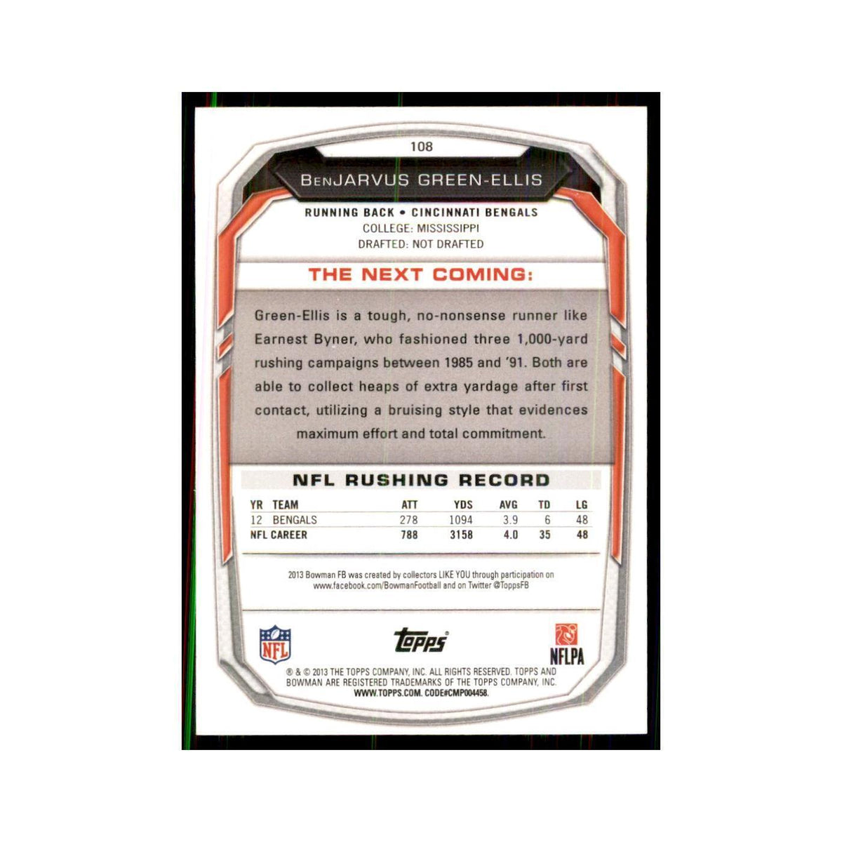 2013 Bowman BenJarvus Green-Ellis Football Cards #108