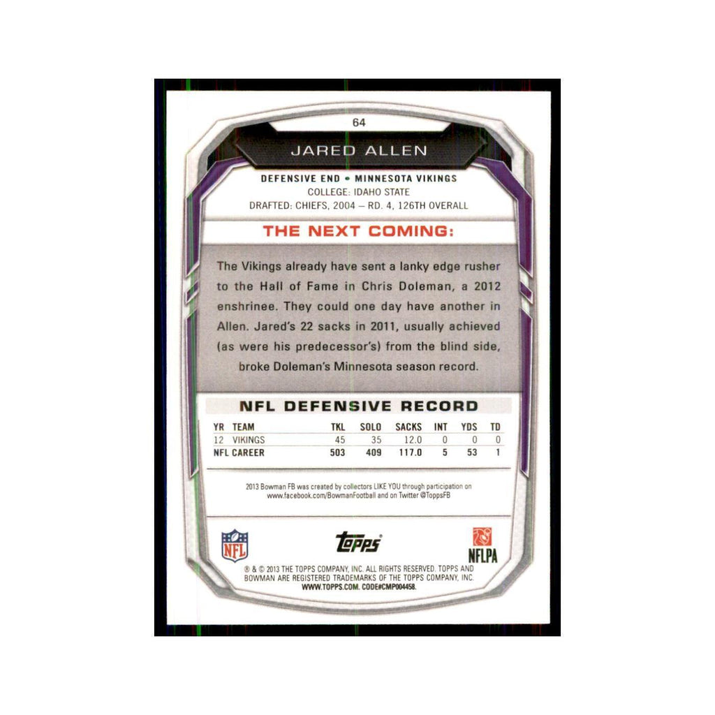 2013 Bowman Jared Allen Football Cards #64