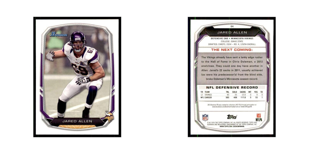 2013 Bowman Jared Allen Football Cards #64