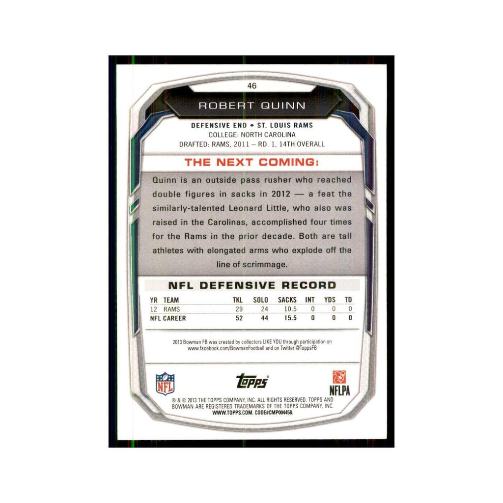 2013 Bowman Robert Quinn Football Cards #46