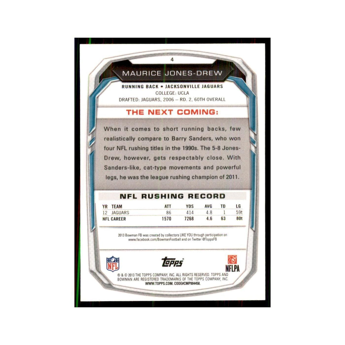 2013 Bowman Maurice Jones-Drew Football Cards #4