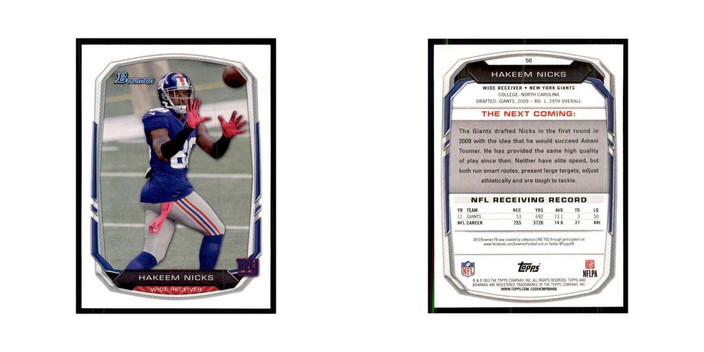 2013 Bowman Hakeem Nicks Football Cards #56
