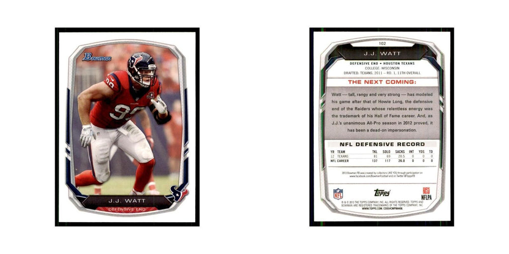 2013 Bowman J.J. Watt Football Cards #102