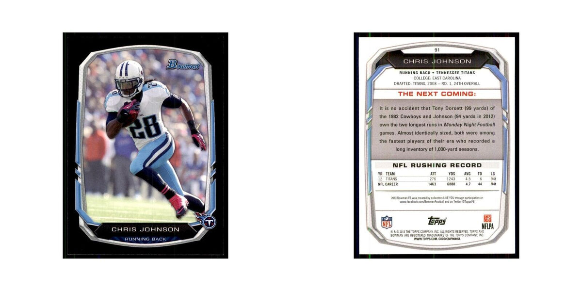 2013 Bowman Chris Johnson Football Cards #91