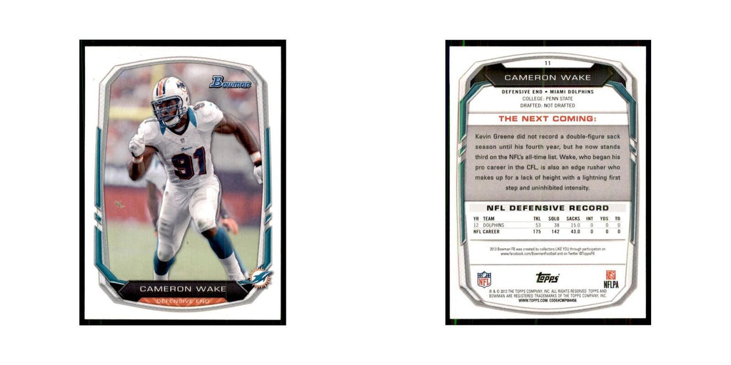 2013 Bowman Cameron Wake Football Cards #11