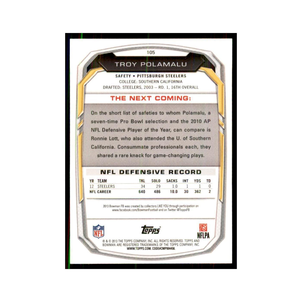2013 Bowman Troy Polamalu Football Cards #105