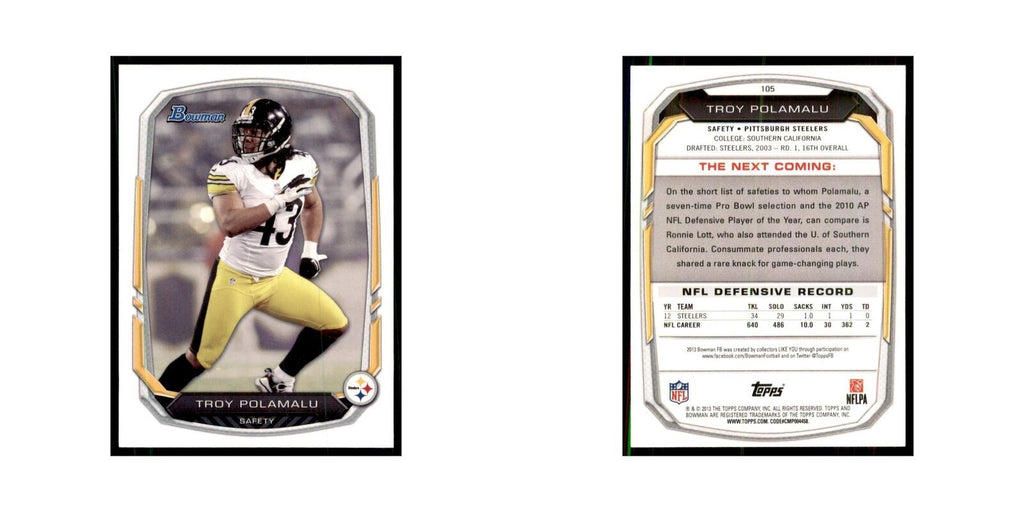 2013 Bowman Troy Polamalu Football Cards #105