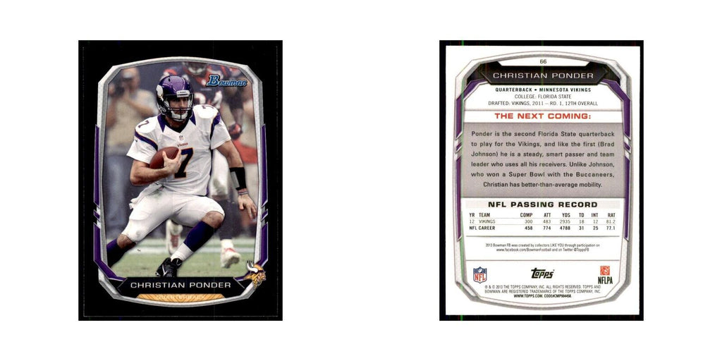 2013 Bowman Christian Ponder Football Cards #66