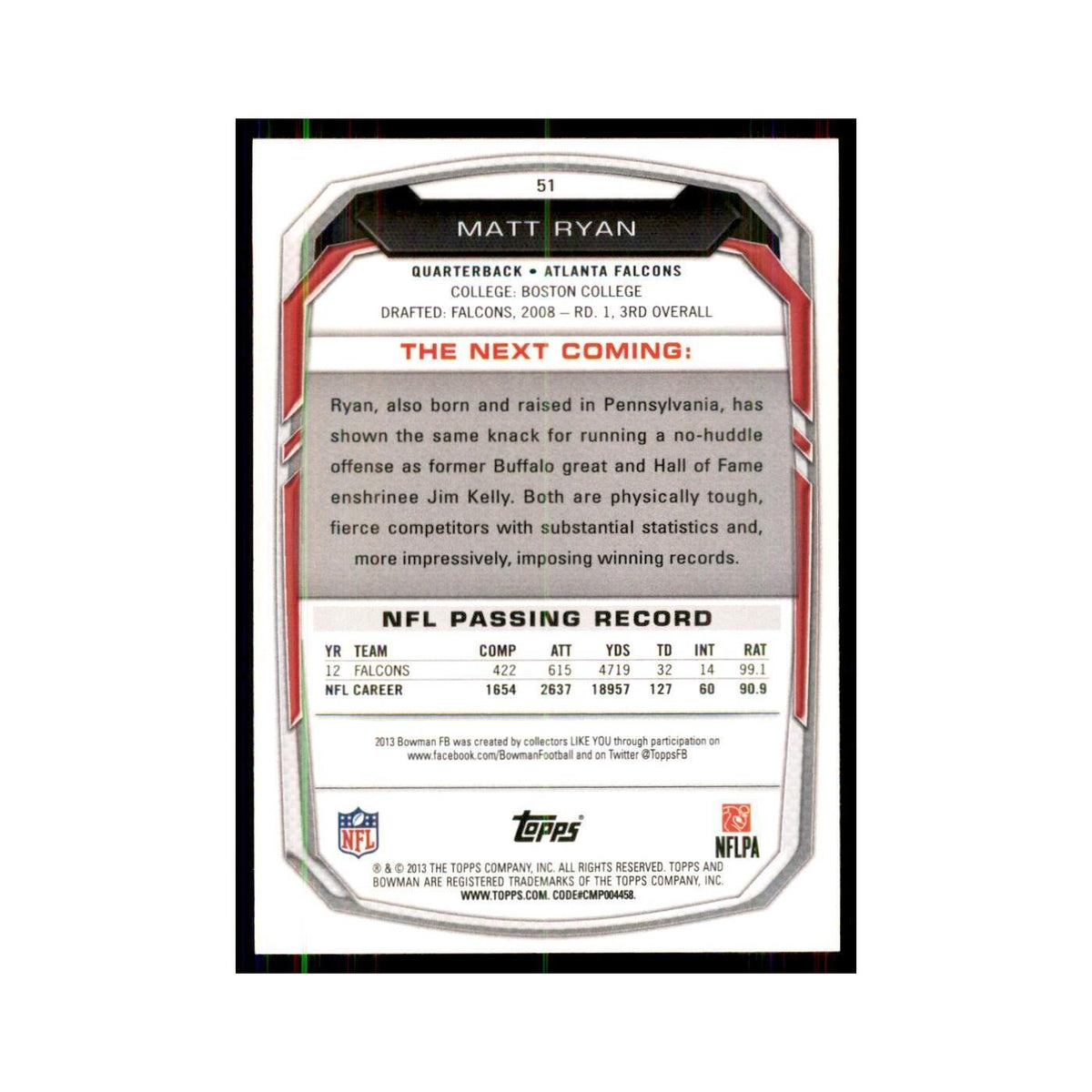 2013 Bowman Matt Ryan Football Cards #51