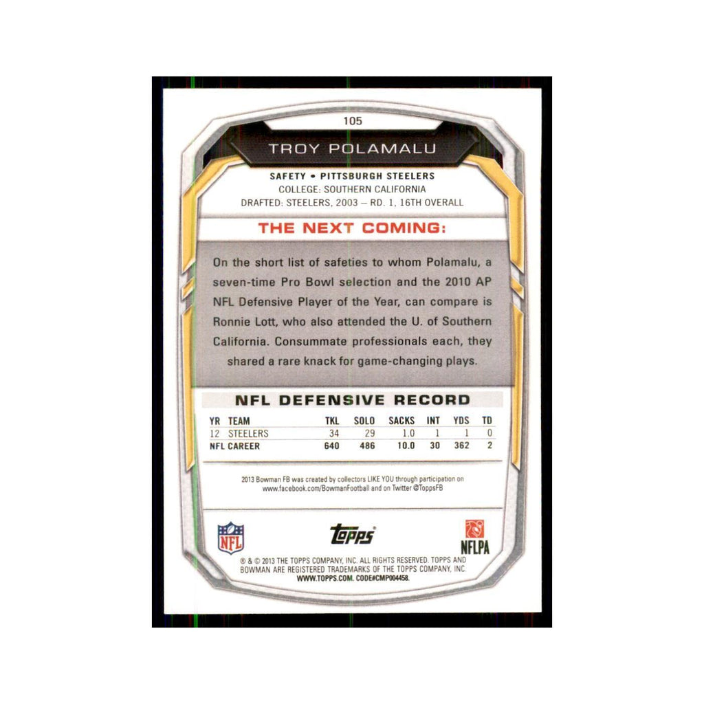 2013 Bowman Troy Polamalu Football Cards #105