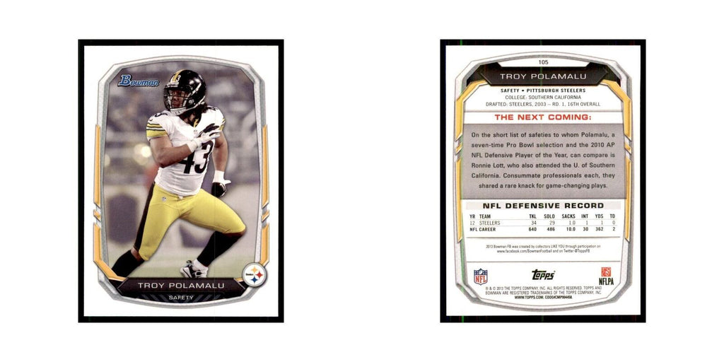 2013 Bowman Troy Polamalu Football Cards #105
