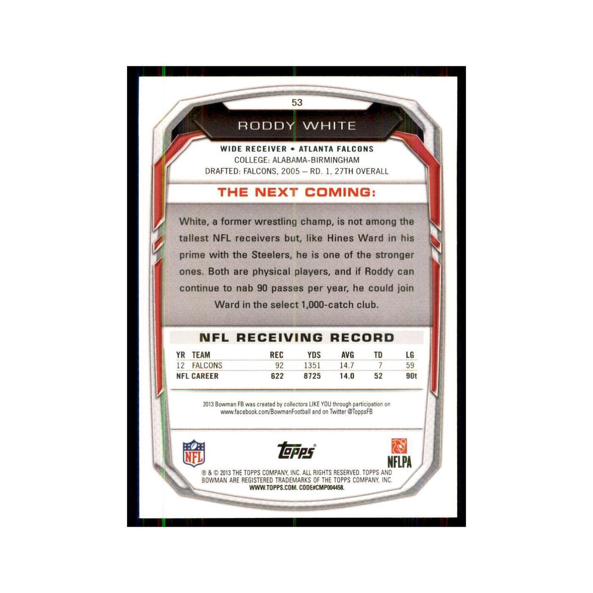 2013 Bowman Roddy White Football Cards #53