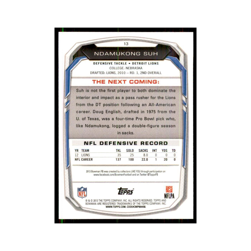 2013 Bowman Ndamukong Suh Football Cards #13