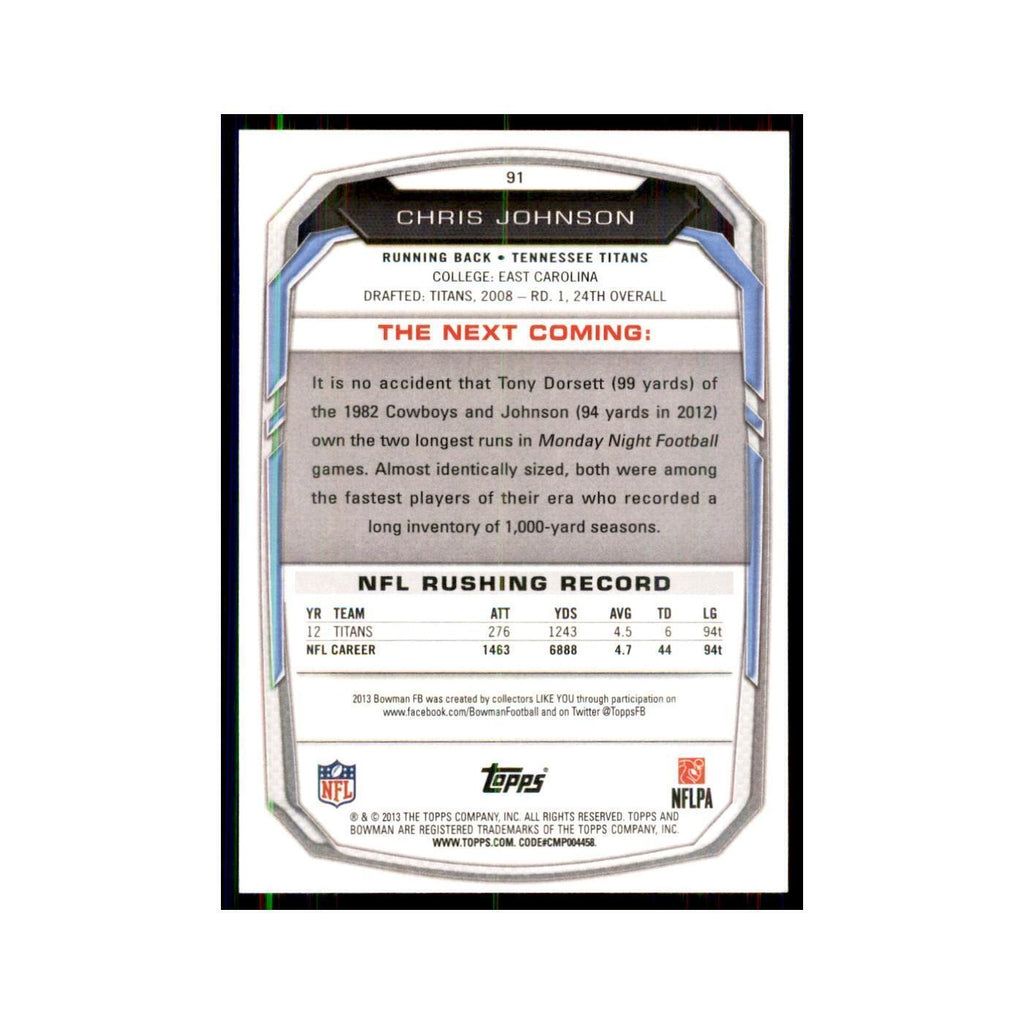 2013 Bowman Chris Johnson Football Cards #91