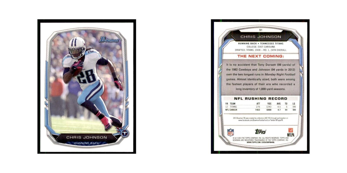 2013 Bowman Chris Johnson Football Cards #91