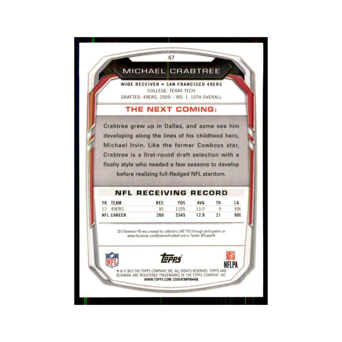 2013 Bowman Michael Crabtree Football Cards #67