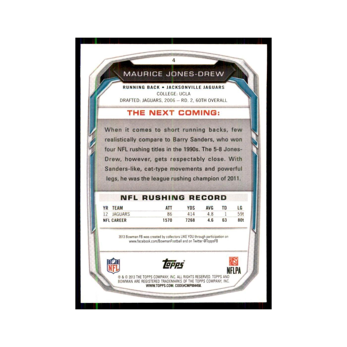2013 Bowman Maurice Jones-Drew Football Cards #4