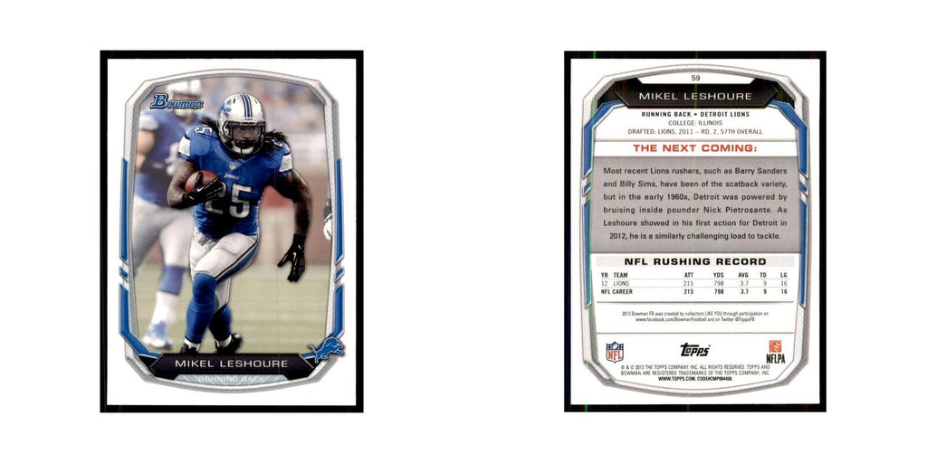 2013 Bowman Mikel Leshoure Football Cards #59