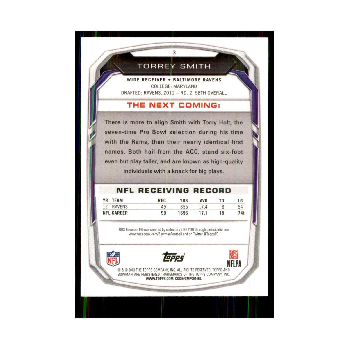 2013 Bowman Torrey Smith Football Cards #3