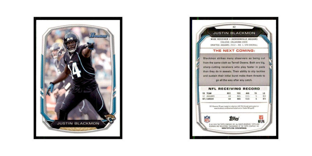 2013 Bowman Justin Blackmon Football Cards #42