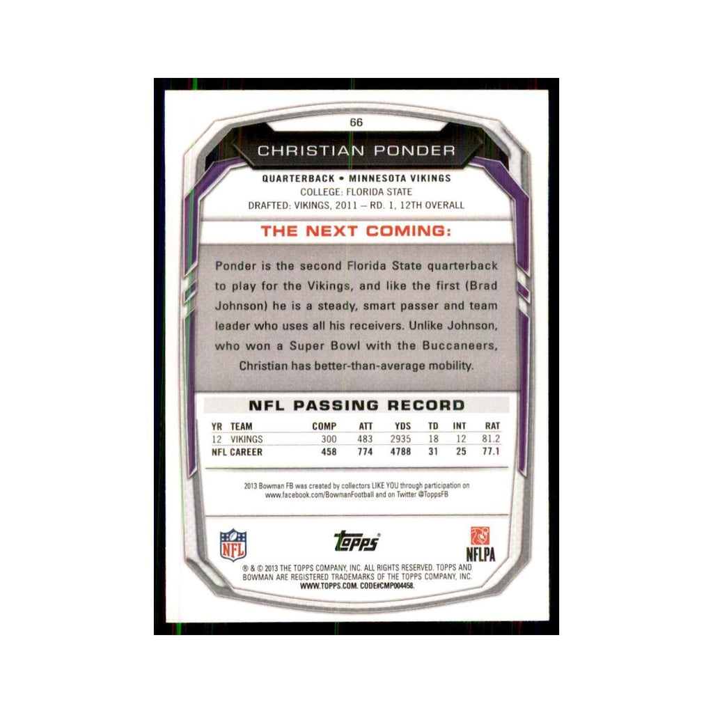 2013 Bowman Christian Ponder Football Cards #66