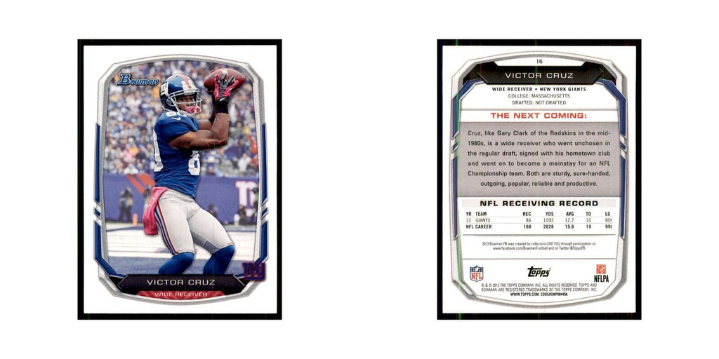2013 Bowman Victor Cruz Football Cards #16