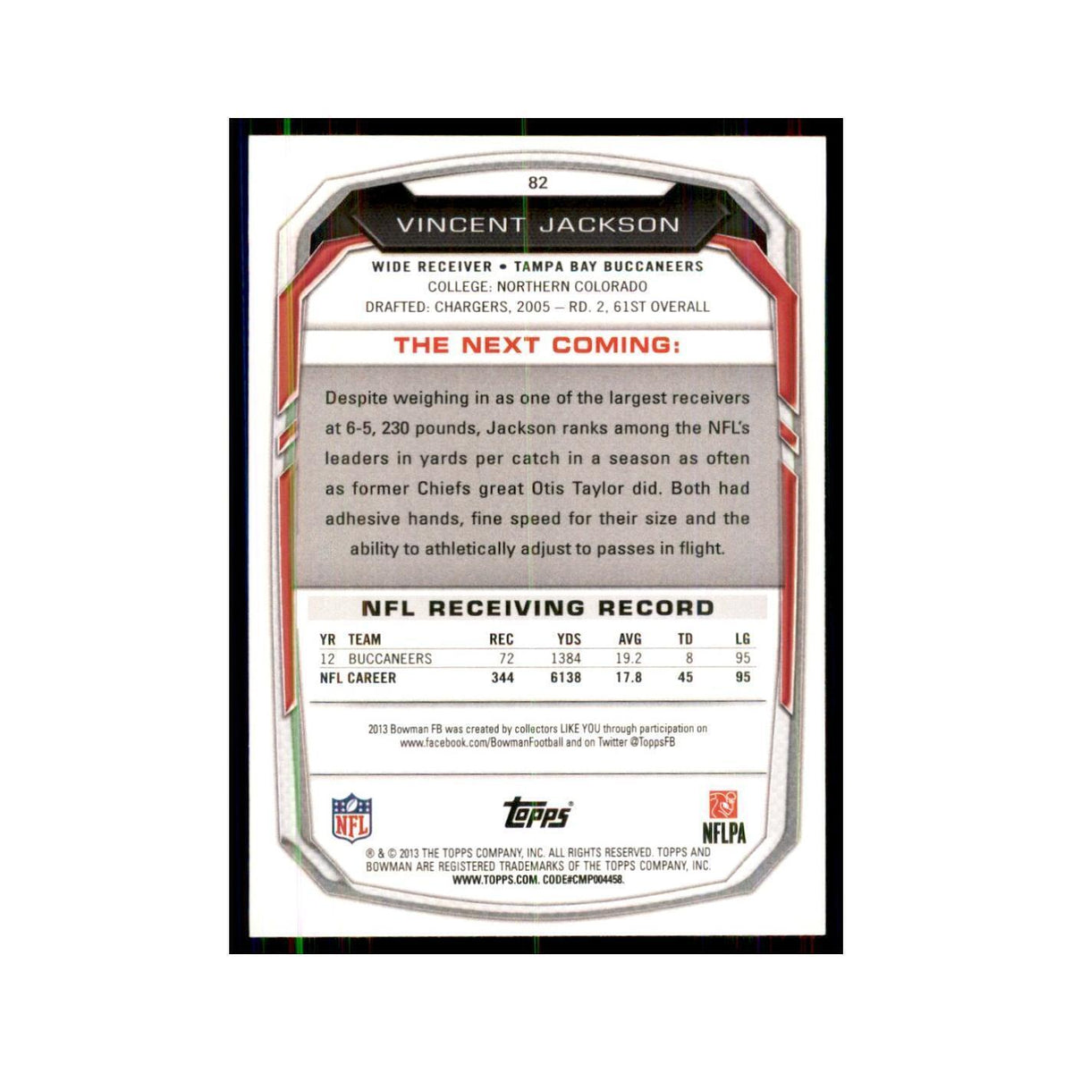 2013 Bowman Vincent Jackson Football Cards #82