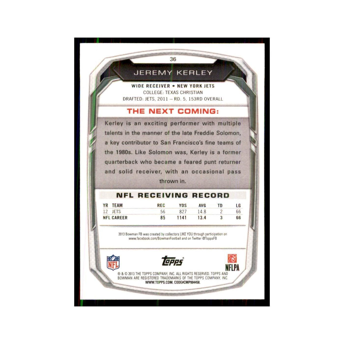 2013 Bowman Jeremy Kerley Football Cards #36