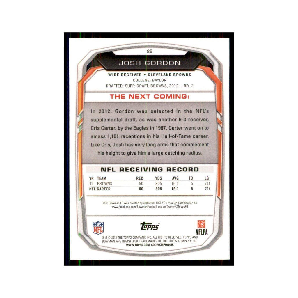 2013 Bowman Josh Gordon Football Cards #86