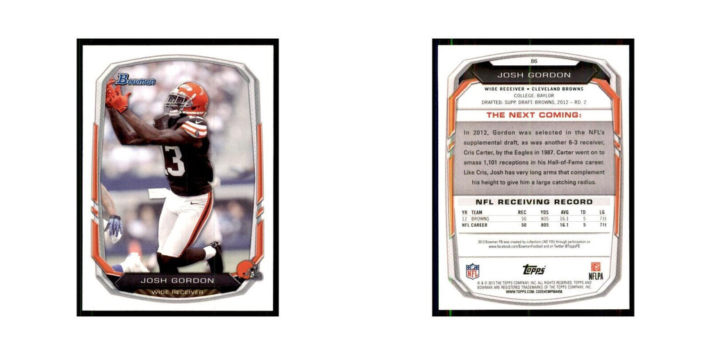 2013 Bowman Josh Gordon Football Cards #86
