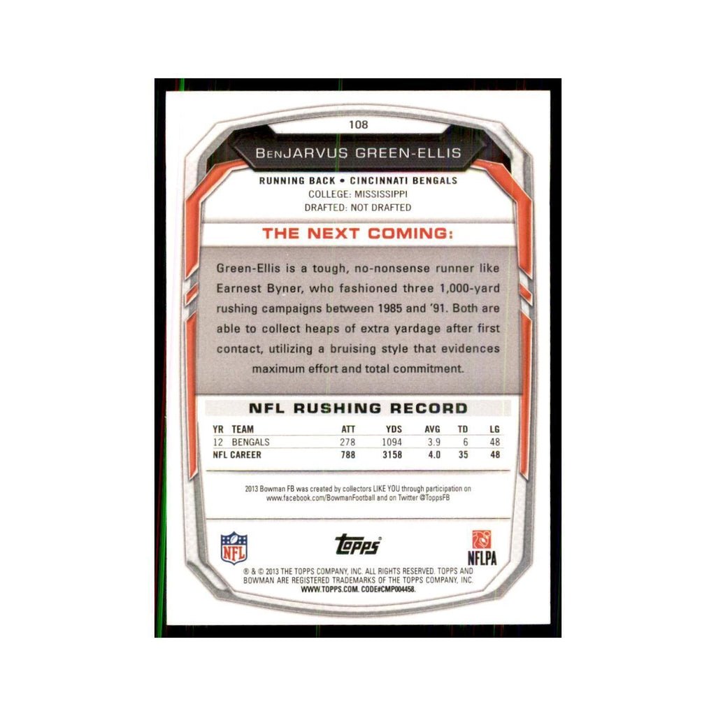 2013 Bowman BenJarvus Green-Ellis #108