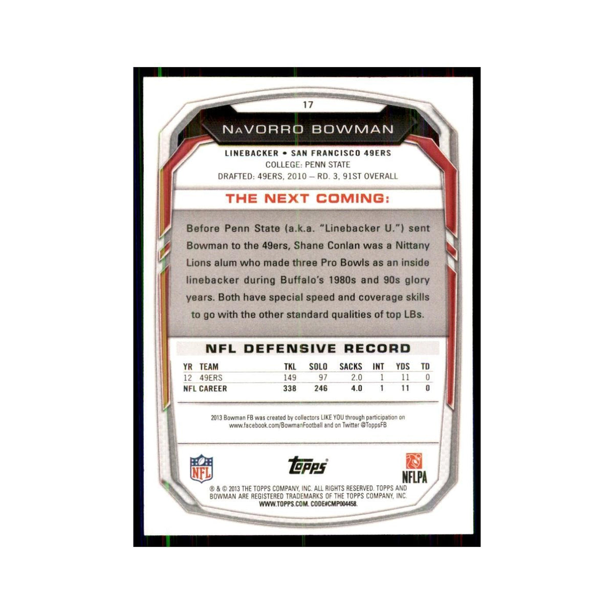 2013 Bowman NaVorro Bowman Football Cards #17