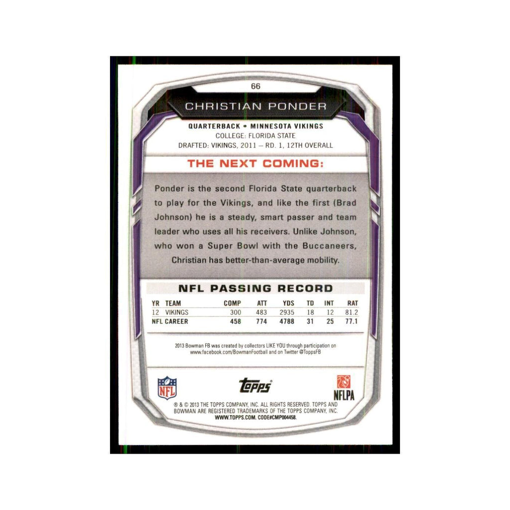 2013 Bowman Christian Ponder Football Cards #66