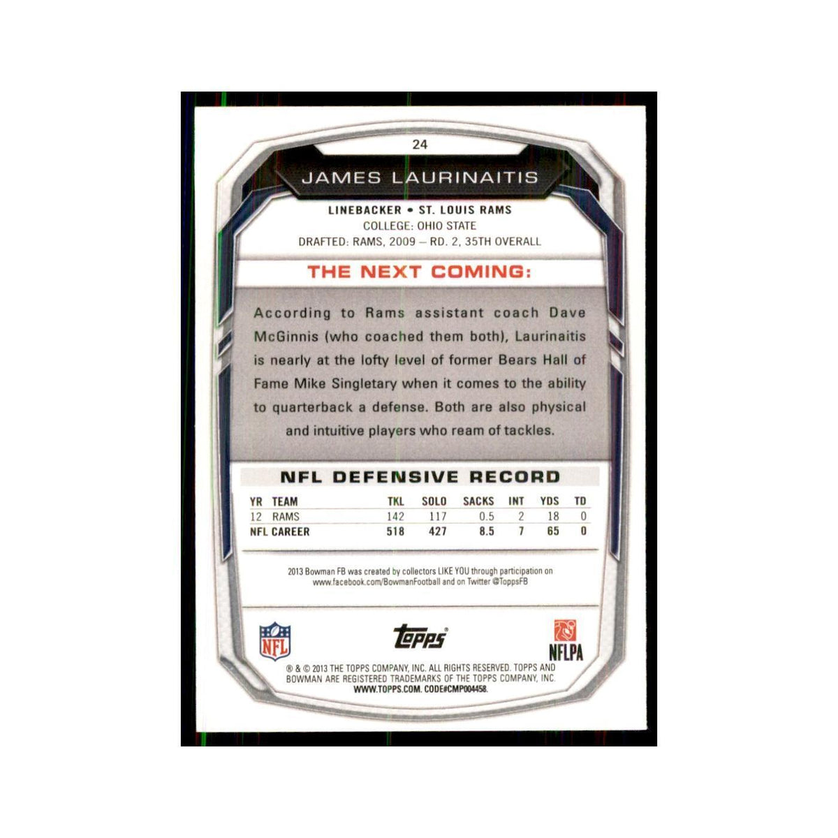 2013 Bowman James Laurinaitis #24