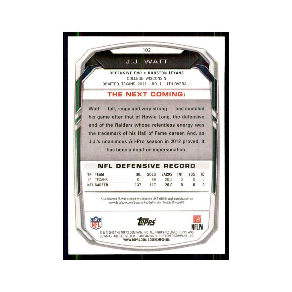 2013 Bowman J.J. Watt  #102