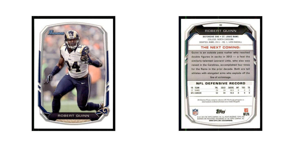 2013 Bowman Robert Quinn Football Cards #46