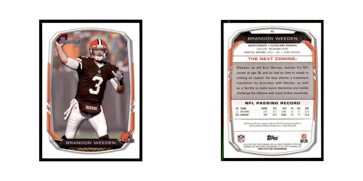 2013 Bowman Brandon Weeden Football Cards #92