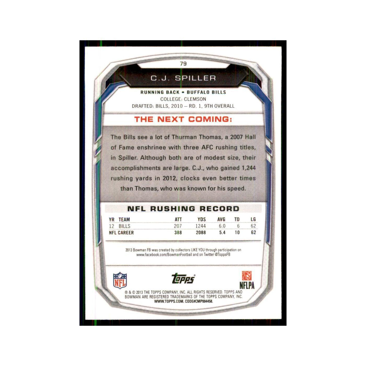 2013 Bowman C.J. Spiller  #79
