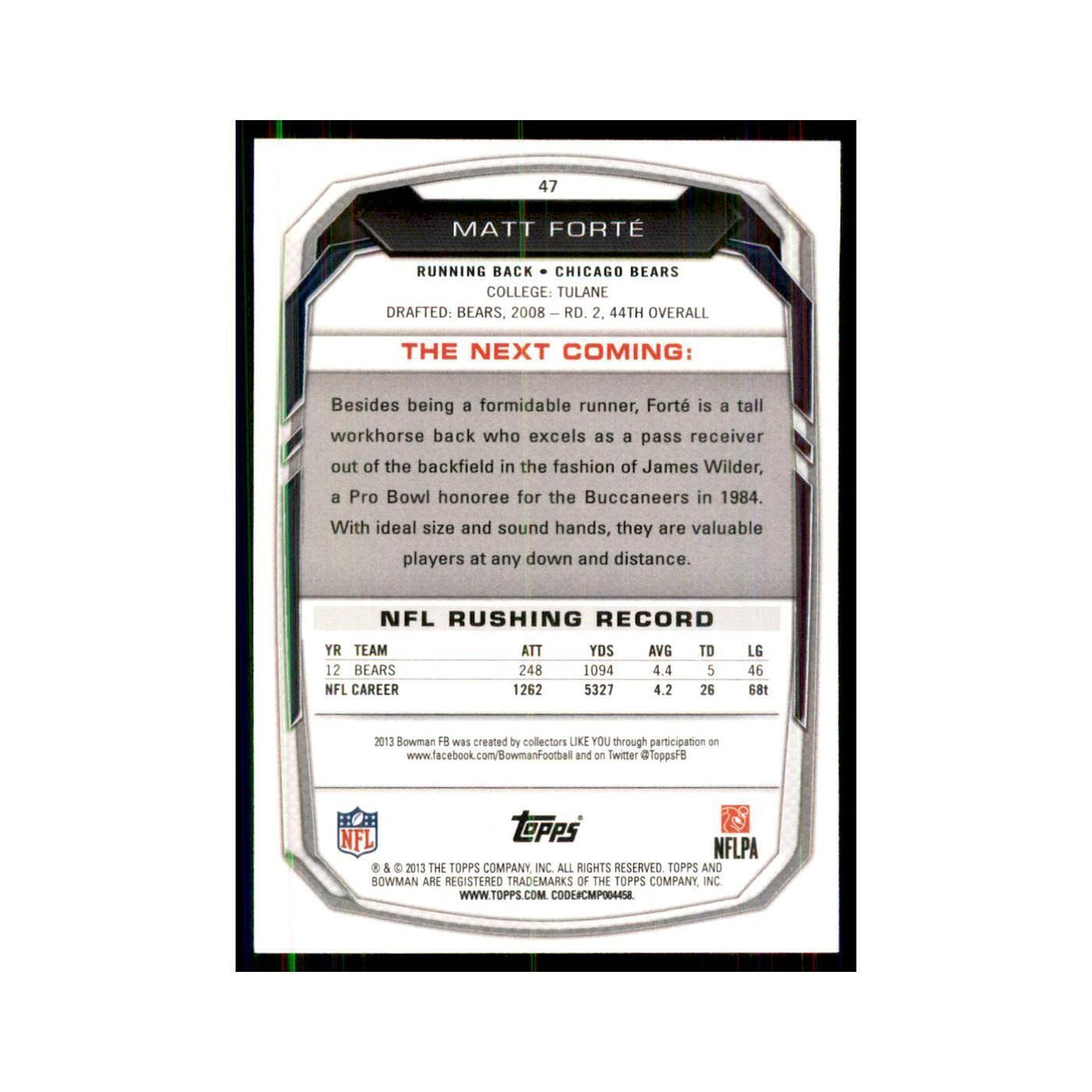 2013 Bowman Matt Forte #47