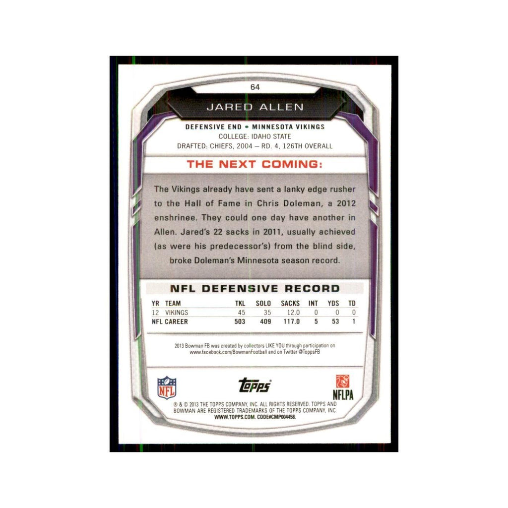 2013 Bowman Jared Allen Football Cards #64