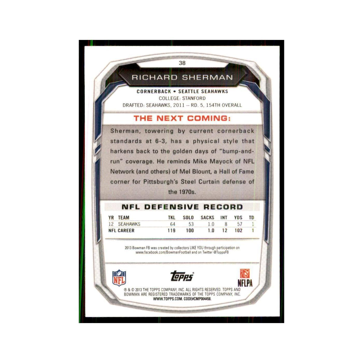 2013 Bowman Richard Sherman  #38