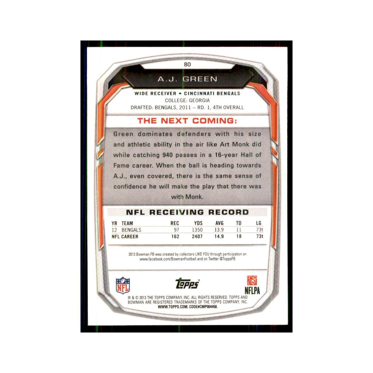 2013 Bowman A.J. Green  #80