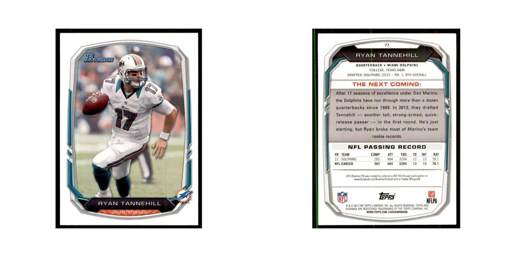 2013 Bowman Ryan Tannehill Football Cards #77