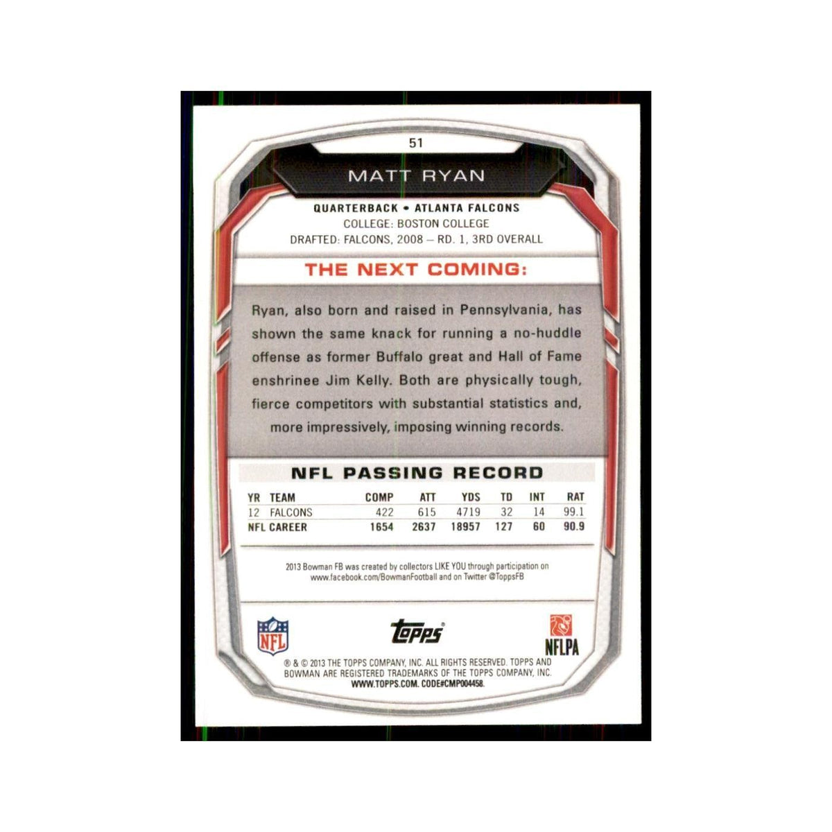 2013 Bowman Matt Ryan Football Cards #51