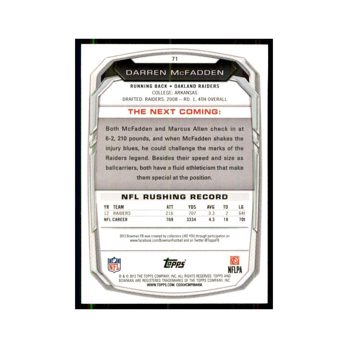 2013 Bowman Darren McFadden #71