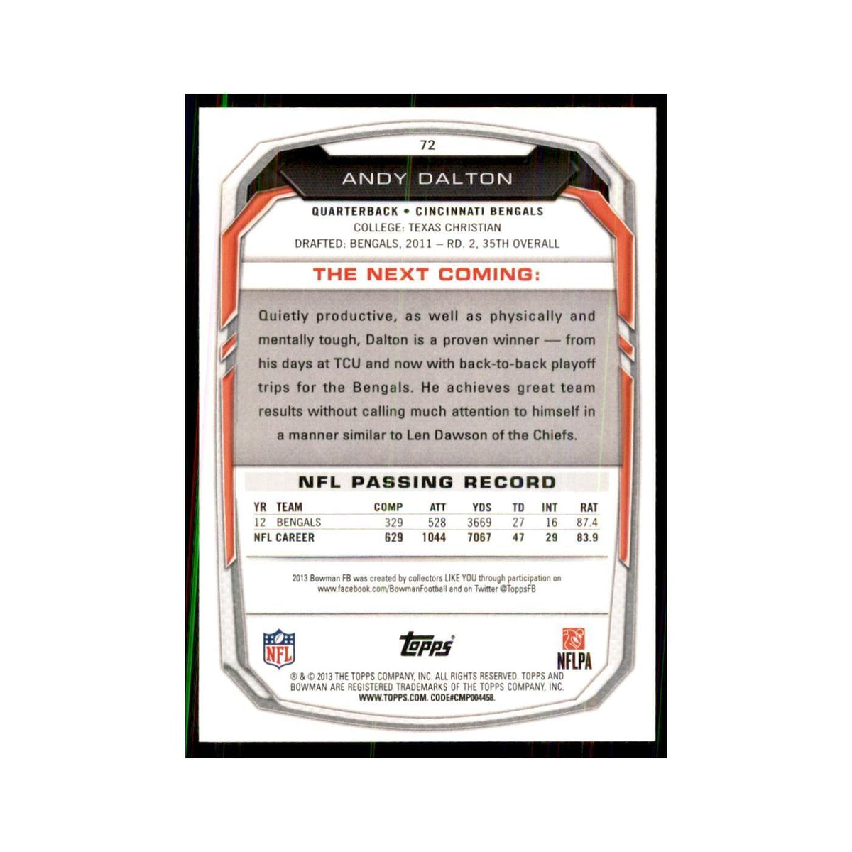 2013 Bowman Andy Dalton  #72