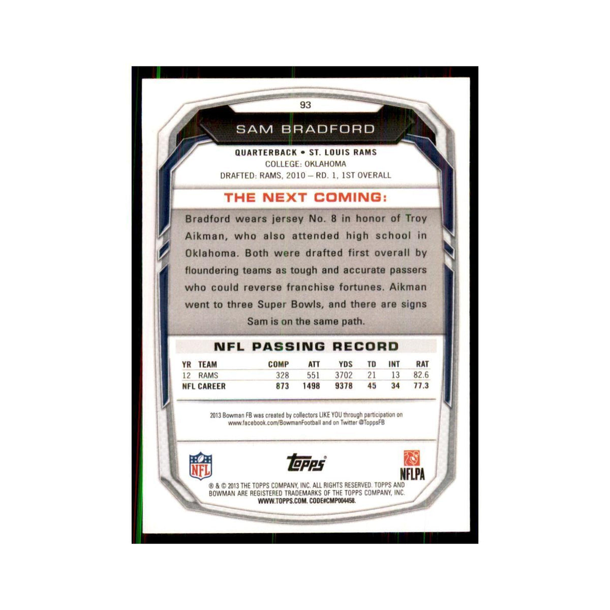 2013 Bowman Sam Bradford  #93