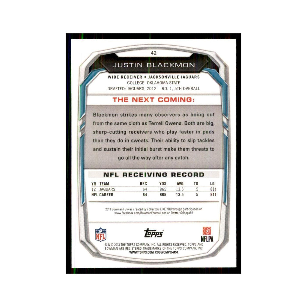2013 Bowman Justin Blackmon Football Cards #42