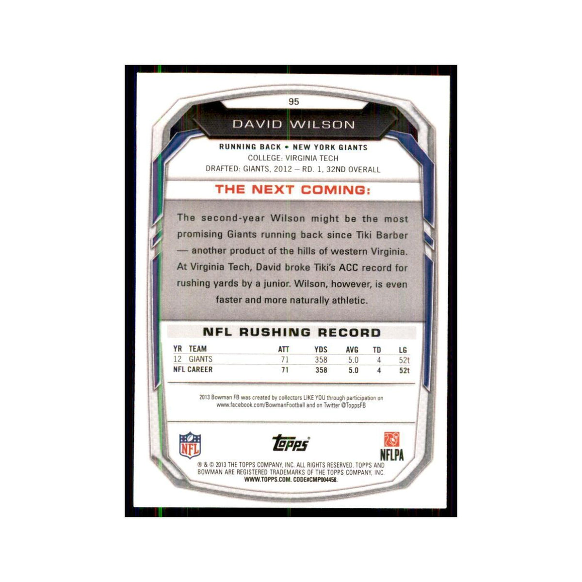 2013 Bowman David Wilson #95