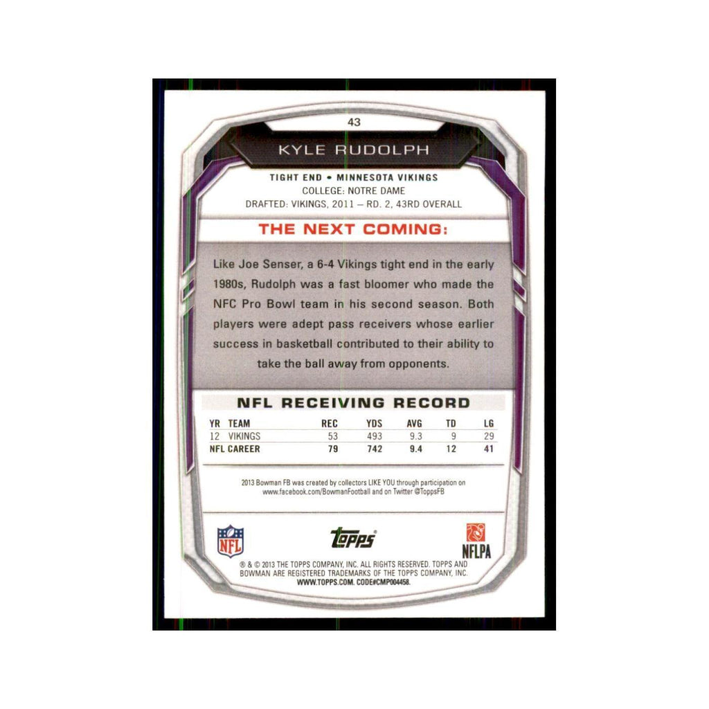 2013 Bowman Kyle Rudolph #43